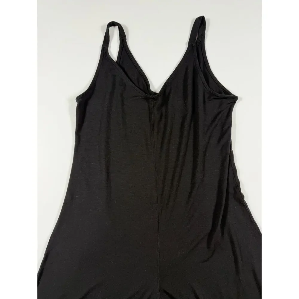 Athleta Nighttime Bliss Sleep V Neck Romper Black Wide Leg Jumpsuit Size XS